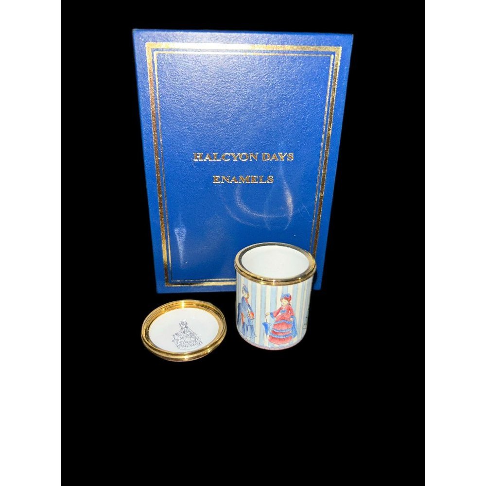 Vintage Halcyon Days Victorian Dolls Enamel Canister Pill Box Bilston & Batterse